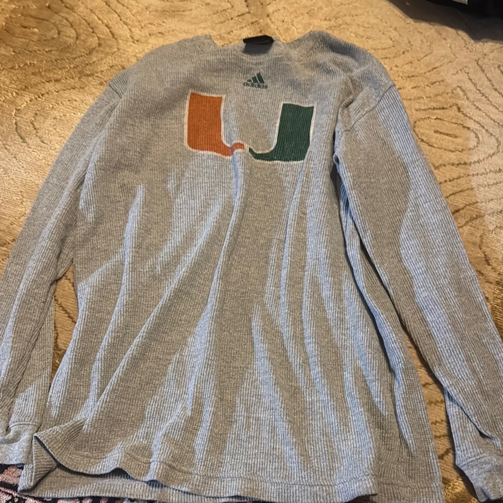 adidas gray university of miami Long Sleeve shirt gray waffle knit